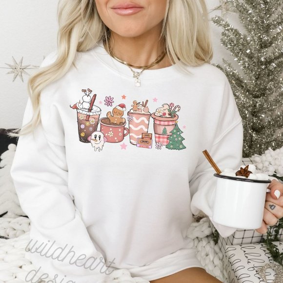 Tops - Christmas Coffee Sweatshirt, Coffee Shirt, Unisex Cozy Fleece Lined Sweatshirt